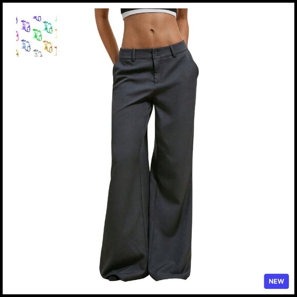 Pants - Low Rise Wide Leg Trousers Elegant Business Casual Work Slacks Chic Minimal